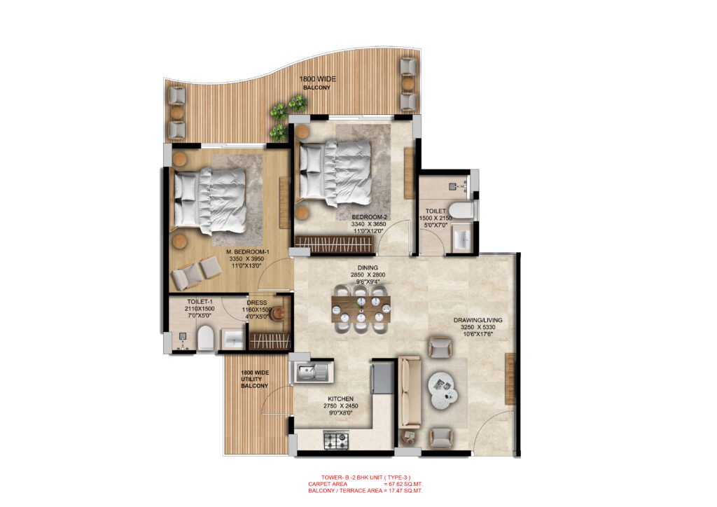 TOWER- B -2 BHK ( TYPE-3 )