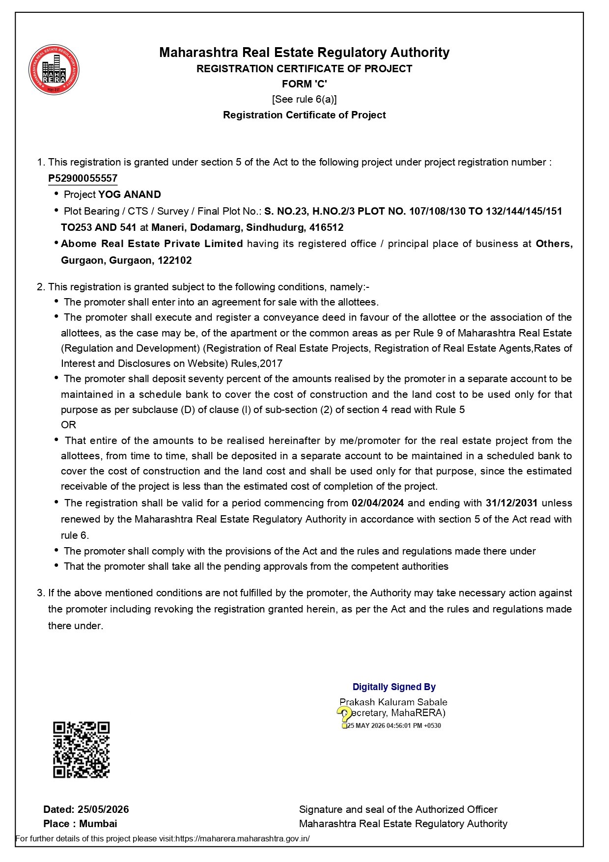 abome rera certificate